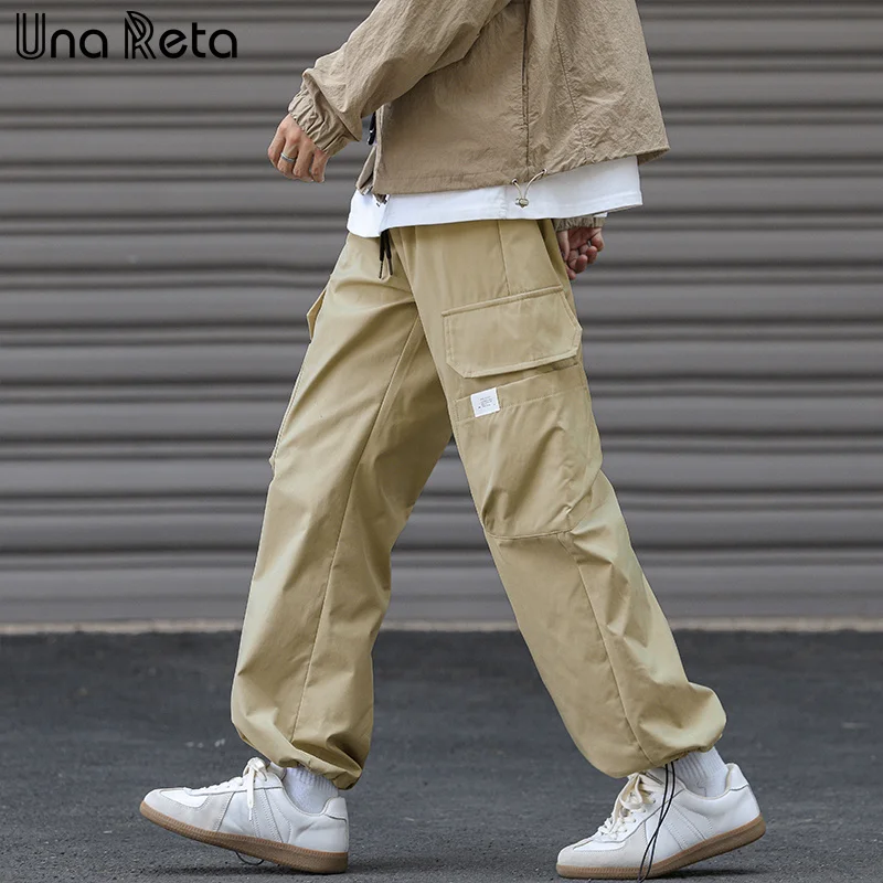 

Una Reta Casual Man Pants Hip Hop Drawstring Design Pants Men Harajuku Sweatpants Fashion Elastic Waistline Couple Trousers