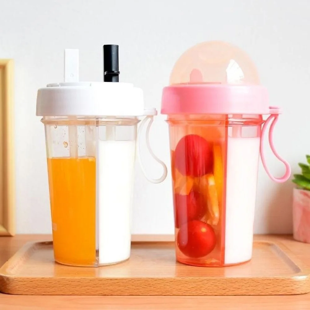 

420/600ML Dual Straw Coffee Mug Drinking Tea Cup Couple Leak-Proof Outdoor Sports Student Drinking Beverage Bottle