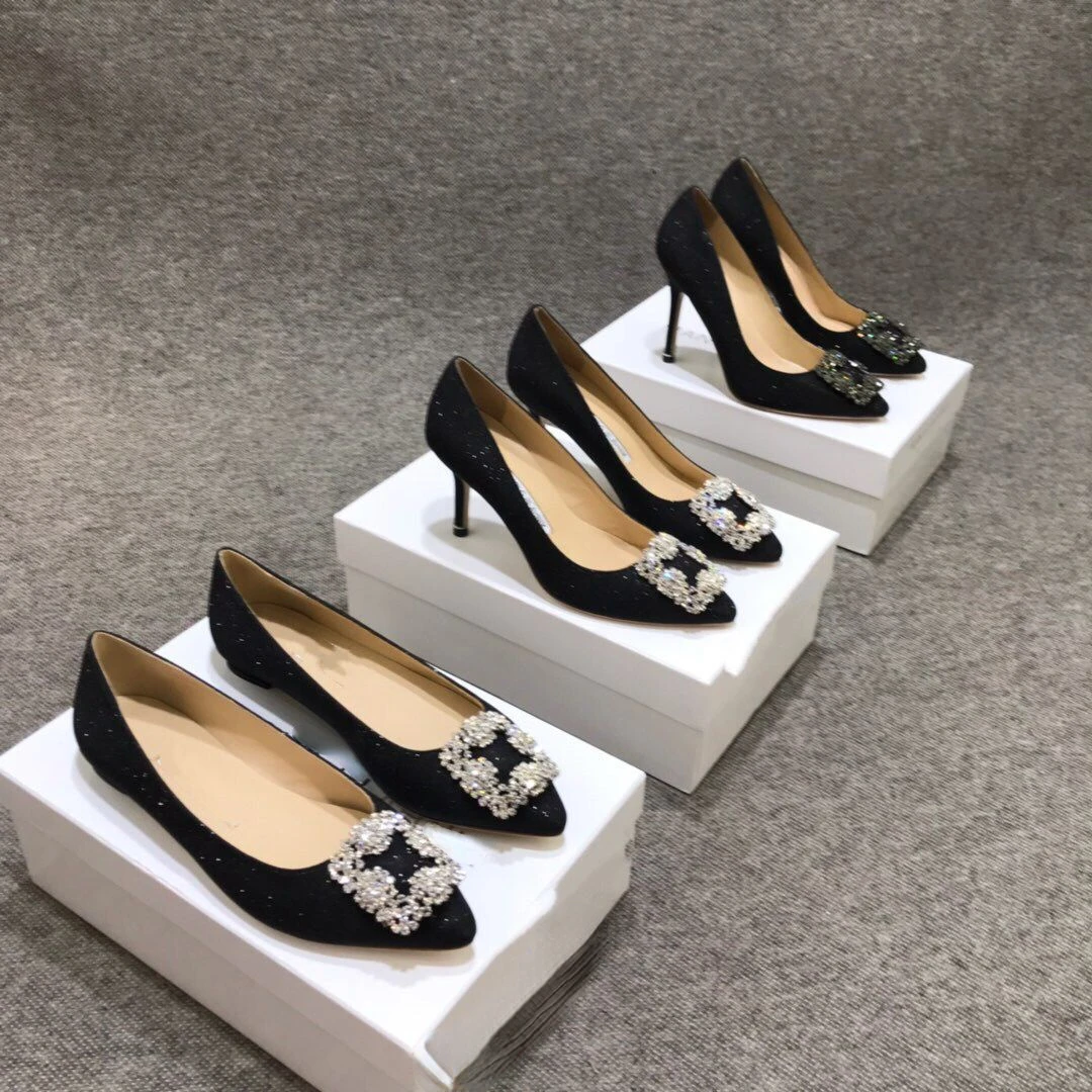 

2022 New Black Pointed Toe Square Buckle High Heels Stiletto Sexy Single Shoes Professional Women's Shoes Spring