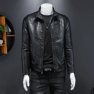 2022 New Suit Leather Jacket Business Fashion Men's Slim Fit leather jacket suit for men