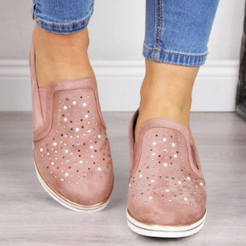 

Woman spring autumn loafer light weight platform casual shoes Rhinestone Shining women shoes silver color