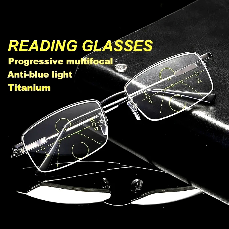 

2022 Progressive Multifocal Reading Glasses For Men Women Blue Light Blocking Titanium Alloy Presbyopic Gafas Bifocal Eyeglass