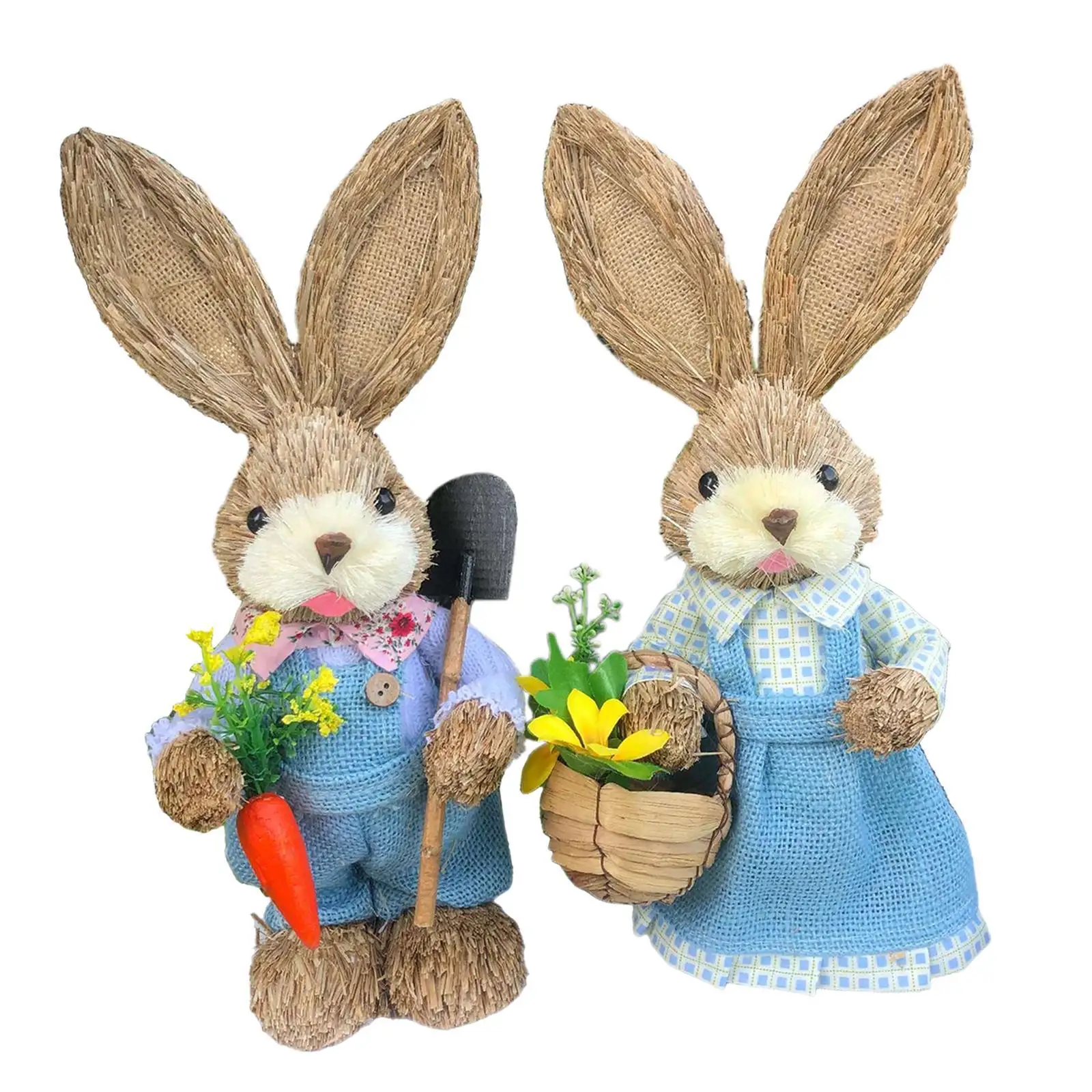 

2Pcs Straw Bunny Figurine Easter Holiday Gifts Easter Decoration Garden Home