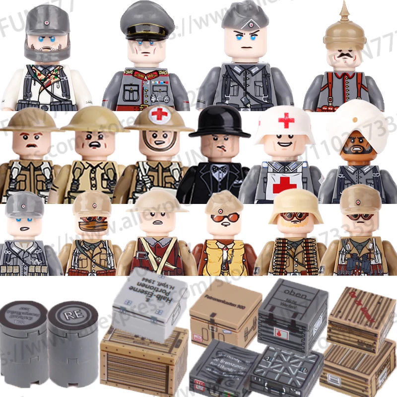 

WW2 German Military Figures Building Blocks Snow Soldier Prussian Officer Army Gun Helmet Coat Weapons Bricks MOC Toys Kids C6