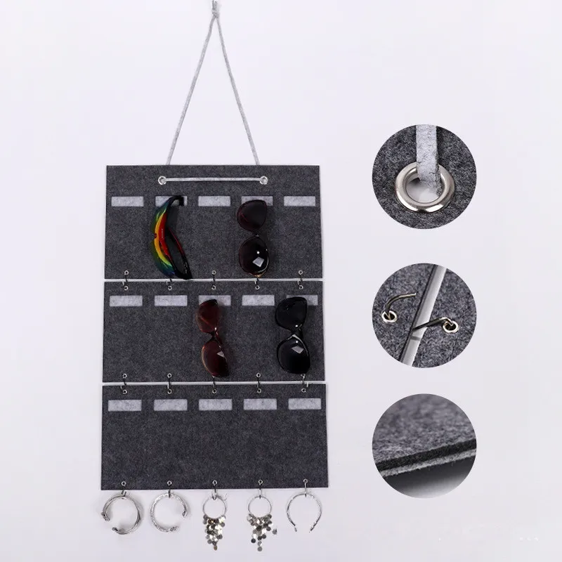

Detachable Hook Jewelry Storage Pouch Foldable Felt Glasses Organizer Wear-resistant Scratch-resistant Earring Ring Wall Stand