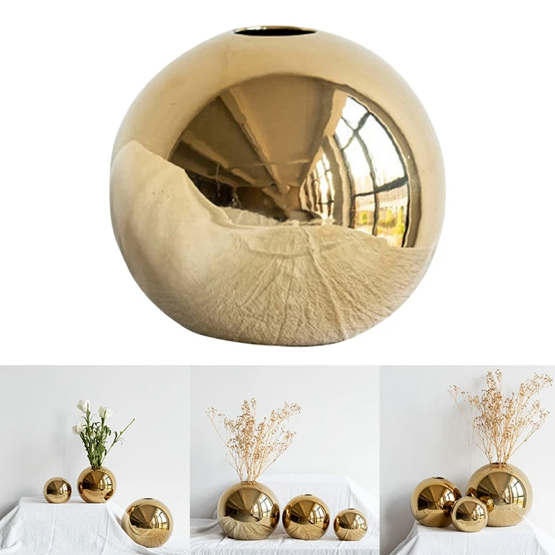 

Скандинавская керамическая ваза с золотым гальваническим покрытием, сферическое домашнее украшение, свадебное украшение, Цветочная встав...