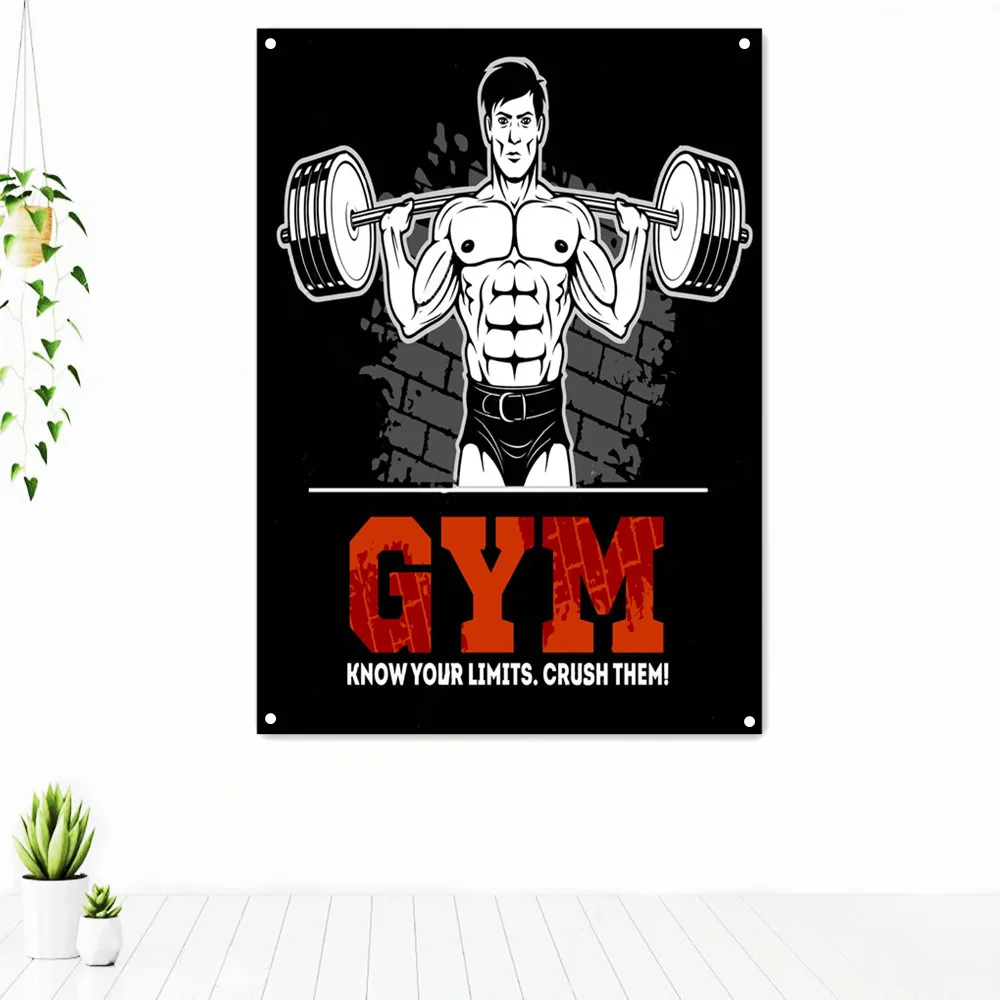 

KNOW YOUR LIMITS. CRUSH THEM! Workout Motivational Poster Tapestry Wall Art Fitness Bodybuilding Exercise Banner Flag Gym Decor