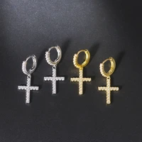 hip hop gold color cross stud earrings high quality punk personality white small glass filledia ear jewelry for women men party