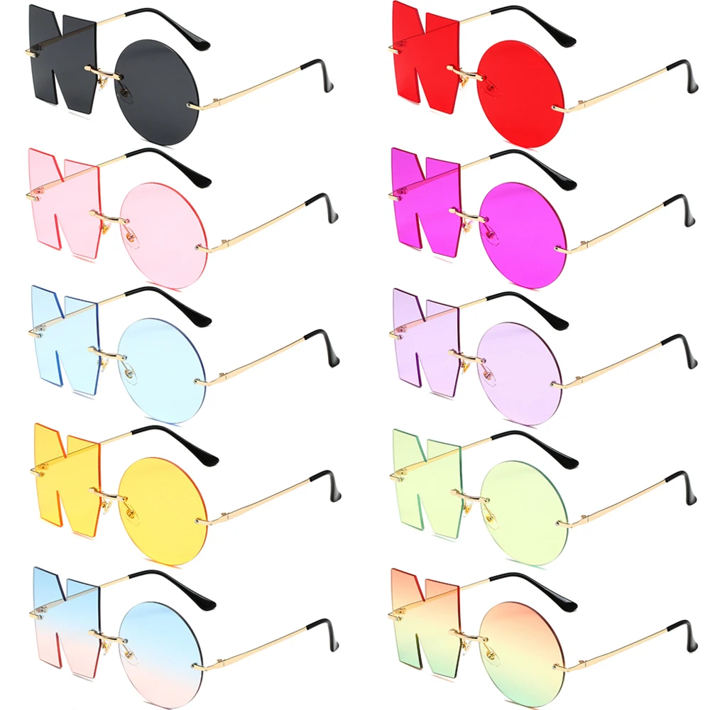 

Unisex Letter NO Rimless Sunglasses Vintage Fashion Punk Goggles Luxury Sun Glasses Metal Trend UV400 Protection Shades Eyewear