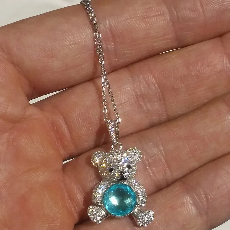 Ожерелье с медведем Дамы Синий Зеленый Кулон Личность Мода Сладкие