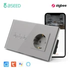 Умный настенный переключатель BSEED Zigbee, 1 клавиша, 1 канал, сенсорная регулировка яркости, с европейской розеткой