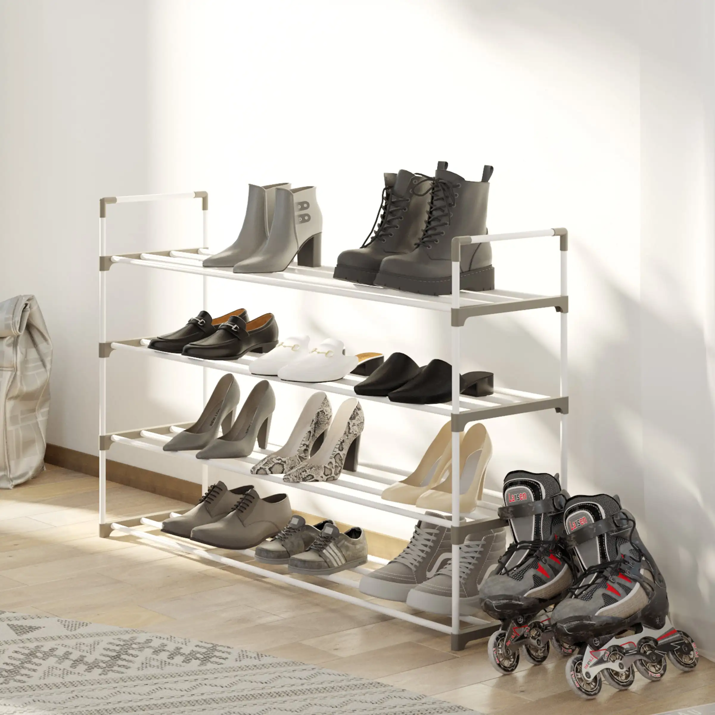 

Shoe Rack - 4-Tier Shoe Organizer for Closet, Bathroom, Entryway - Shelf Holds 20 Pairs Sneakers, Heels, Boots (White)