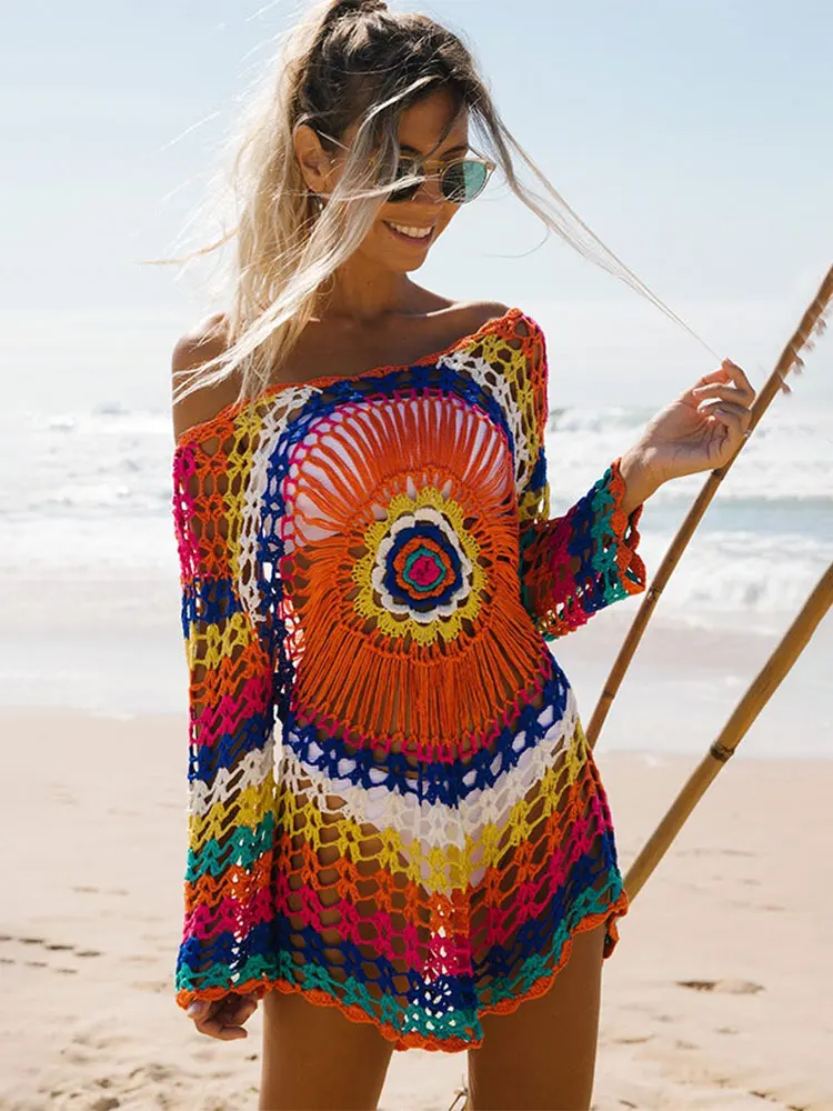 

Handmade Knitted Beach Cover Up Tunics for Beach Swimsuit Crochet Cover Ups Sarong Beach Saida Praia Sarong Beach Kaftan Q498