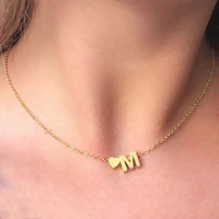 new fashion tiny heart dainty initial 26 letter necklace gold silver color stainless steel women girls jewelry birthday gift