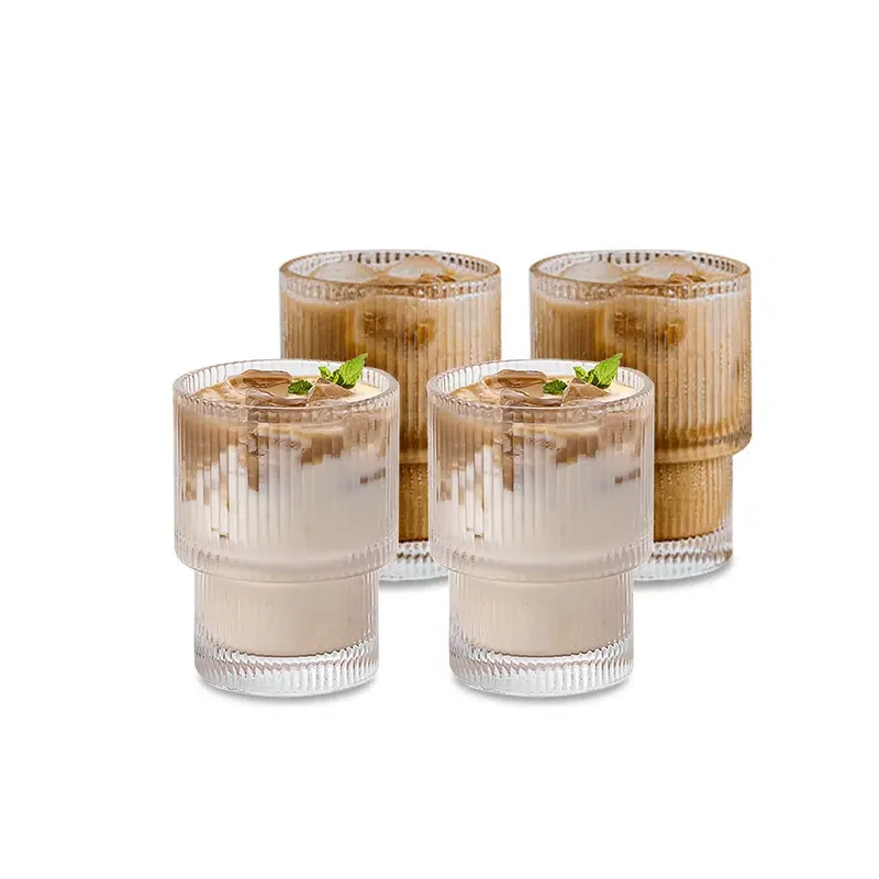 

6.09/11.16oz (180/330ml), Stackable Ribbed Glassware Glass Cups Set