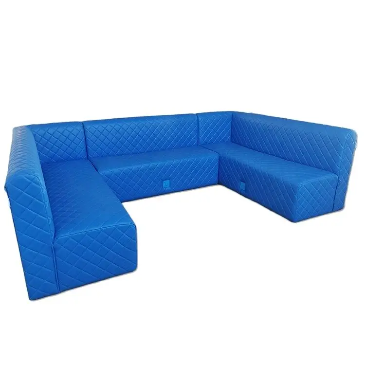 

home bar furniture customized high end USB charge booth sofa set for club blue leather U shape cafe club sofa