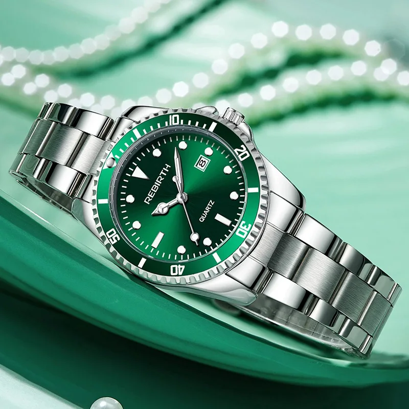 

Часы наручные женские с зеленым циферблатом, модные кварцевые, с римскими цифрами, со стальным браслетом без подставки, розовое золото