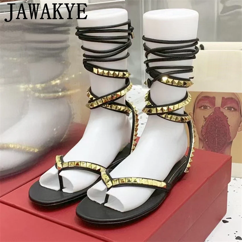 

Шлепанцы с шипами, женская обувь на плоской подошве, сандалии из натуральной кожи на ремешках, женские летние сандалии-гладиаторы, новинка ...