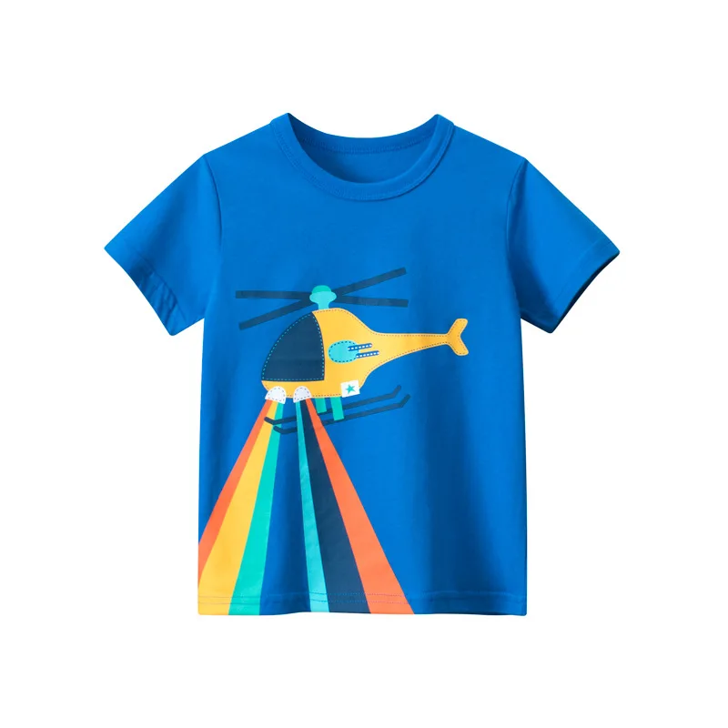 Cartoon Aircraft Shirts Boys 2023 Summer Children's Clothing Kids Short Sleeve T-shirt Cotton Excavator Boys' Tops Dropshipping