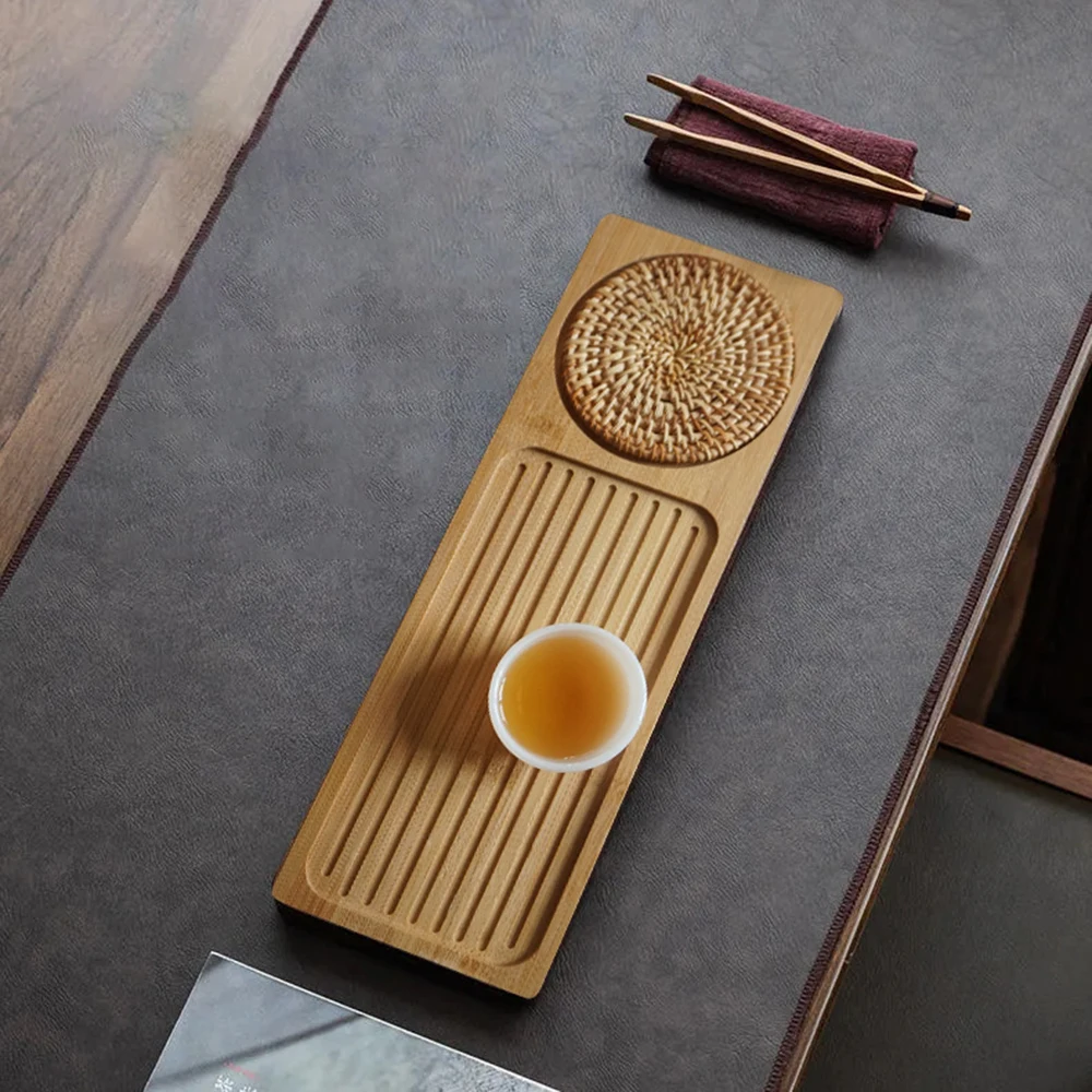 

Поднос для чая из массива бамбука, коврик из ротанга, прямоугольная тарелка для сервировочного стола, тарелка для хранения чая в отеле, аксе...