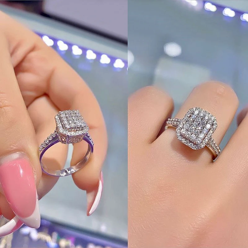 

Ne'w Bling Bling Wedding Ring for Women Simple Stylish Square Shaped Design Proposal Engagement Lover Ring Gift Trendy Jewelry