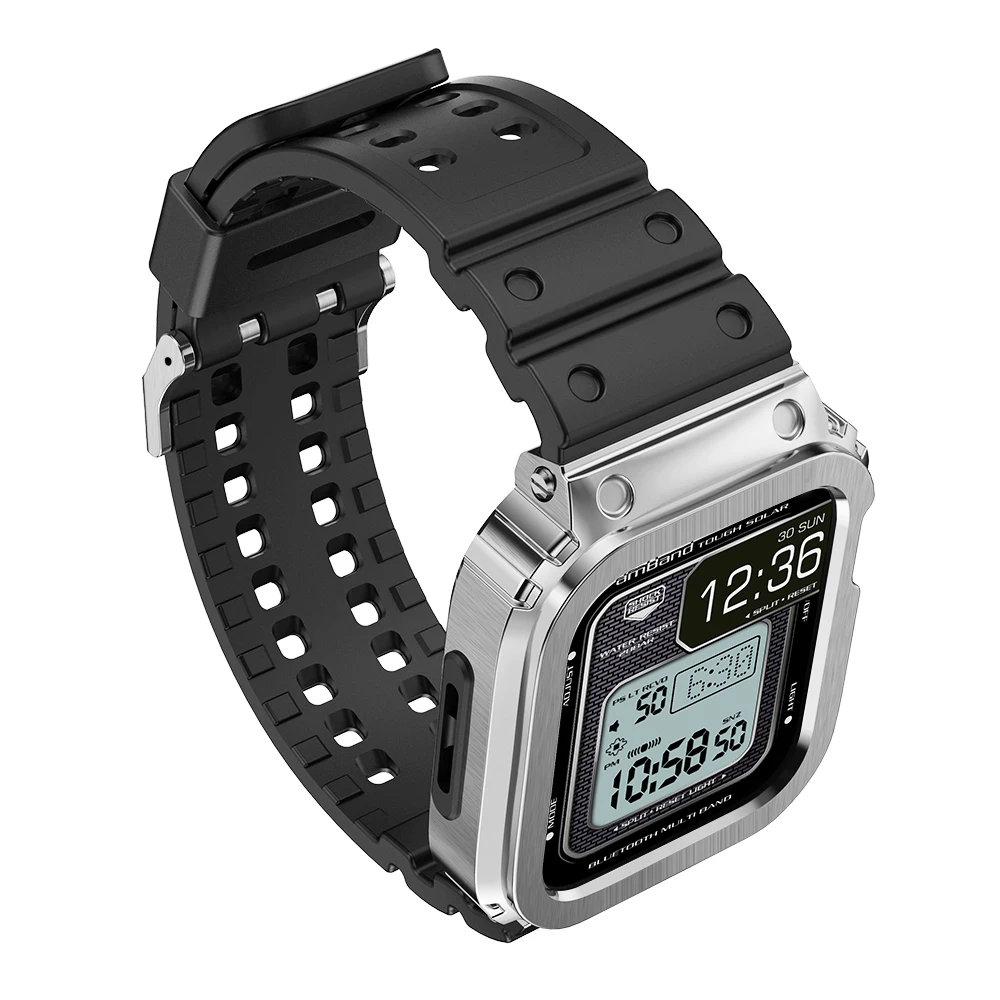 316L Stainless Steel Mod Kit Case Strap For Apple Watch 8 7 6 5 4 49mm 45mm 44mm Rubber Sports Band Refit AppleCasio Bezel