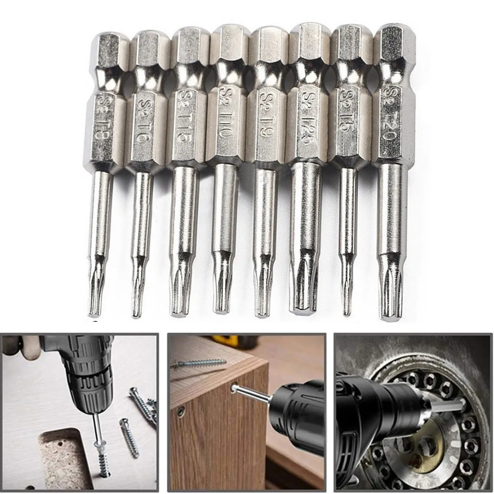 

8pcs Torx Screwdriver Bits Set T5/T6/T8/T9/T10/T15/T20/T25 S2 Alloy Steel 50mm Torx Screwdriver Bits Kit For Working Handle Tool