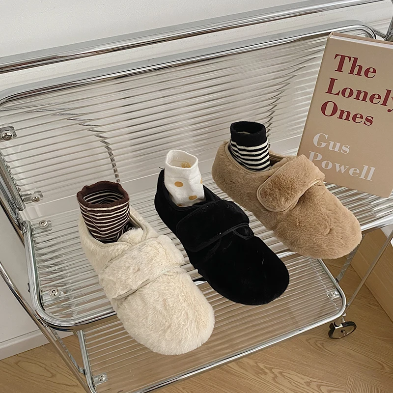 

Мокасины женские с круглым носком, мягкие повседневные туфли, лоферы, мех, плоская подошва, Мокасины, Осень-зима