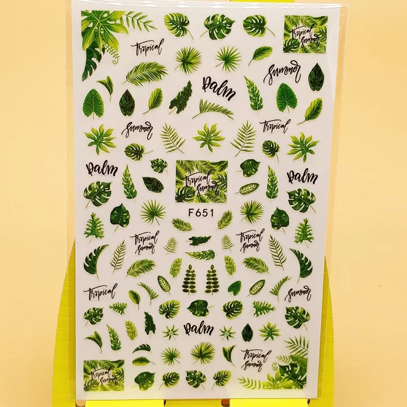 

Наклейки для ногтей с зелеными листьями и травой