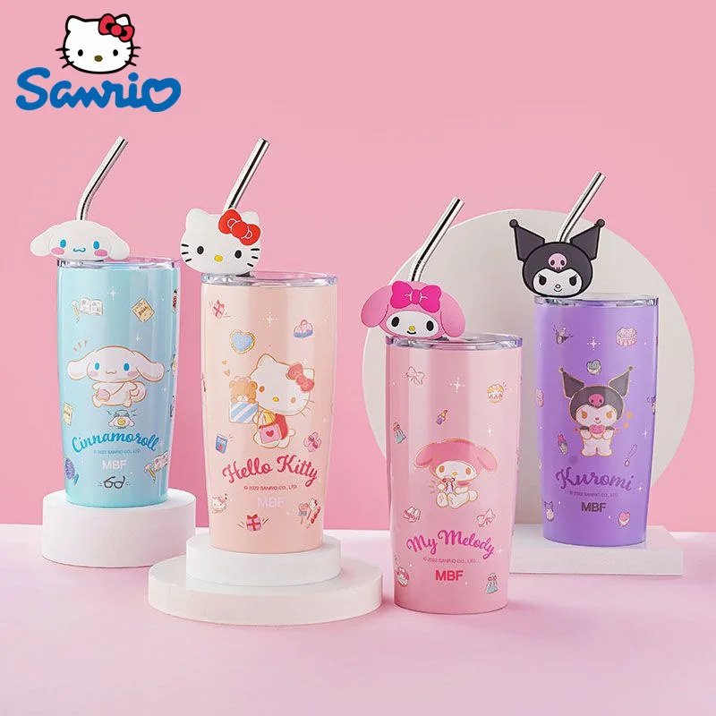 

Sanrio Милая 600 мл бутылка для воды аниме Kuromi Melody Cinnamoroll Термокружка с соломинкой из нержавеющей стали Термокружка подарок на день рождения