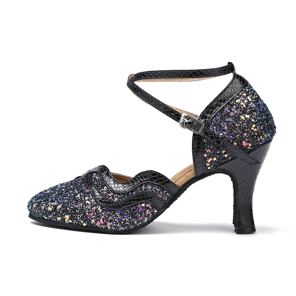 New Arrival Beautiful Black Sparkly Closed Toe Latin Dance Shoes Women Salsa Tango  Ballroom Dancing Shoes