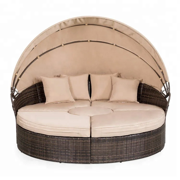 

Hot Sale Rattan Sunbed Round Lounger Waterproof Beach Garden Daybed Sets Furniture Outdoor