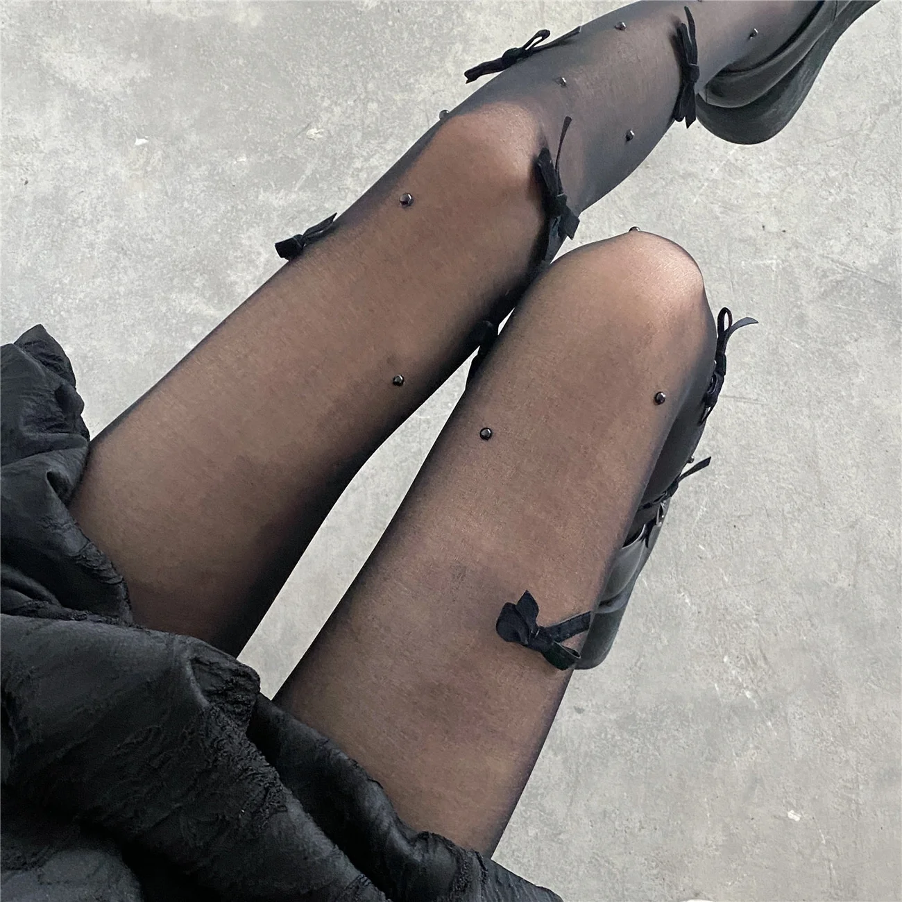 Милые черные шелковые колготки ручной работы с бантом в стиле &quotЛолита&quot