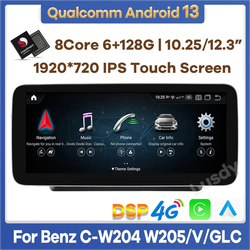 

10.25"/12.3" Android 13 Qualcomm Car Multimedia Player GPS Radio for Mercedes Benz C V Class W204 W205 GLC X253 W446 2008-2021