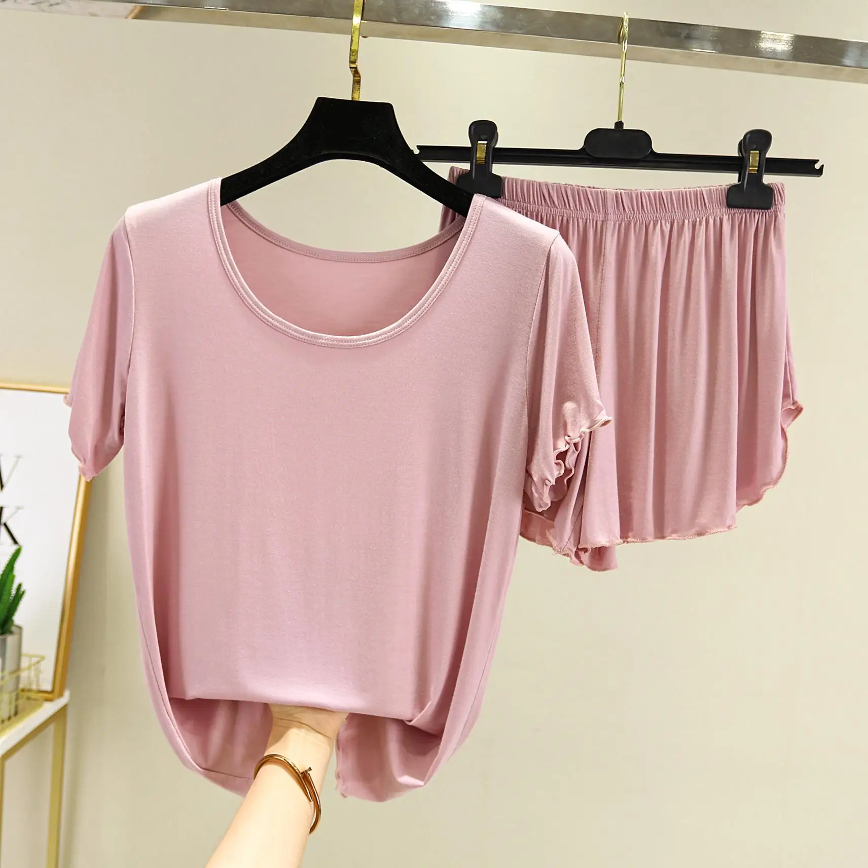 Women's T-shirt Modal Short Sleeve Tshirt Summer Loose Pajamas Set Casual Thin Two-piece Set Tops+Shorts Nightwear