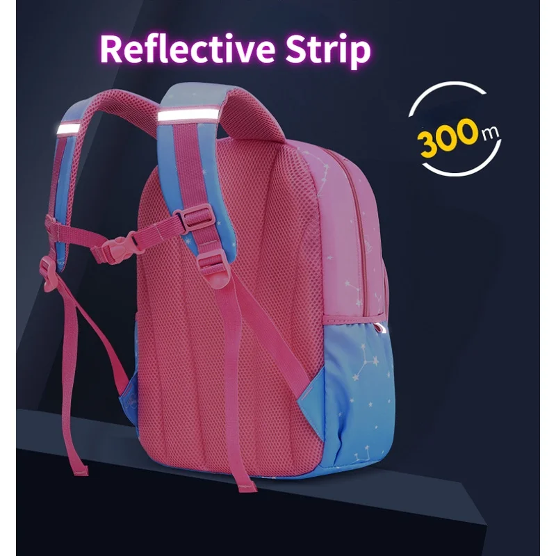 Starry Sky Sweet Gradient Girls Princess Large Capacity Backpacks New Reflective Primary Children Students Grade 1-6 Schoolbags