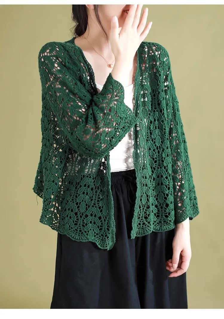 Женский вязаный кардиган в стиле ретро хлопковая Ажурная шаль литературном и