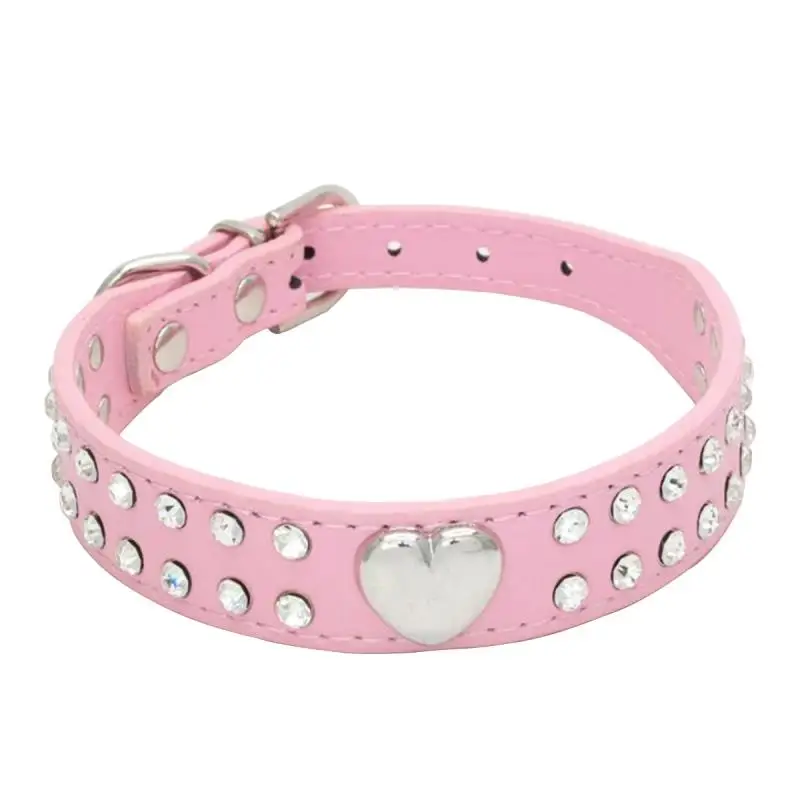 

Comfortable Suede Fiber Crystal Dog Collar Glitter Rhinestone Dog Collars Zinc Alloy Buckle Collar for Small Dogs Cat XXS/XS/S/M