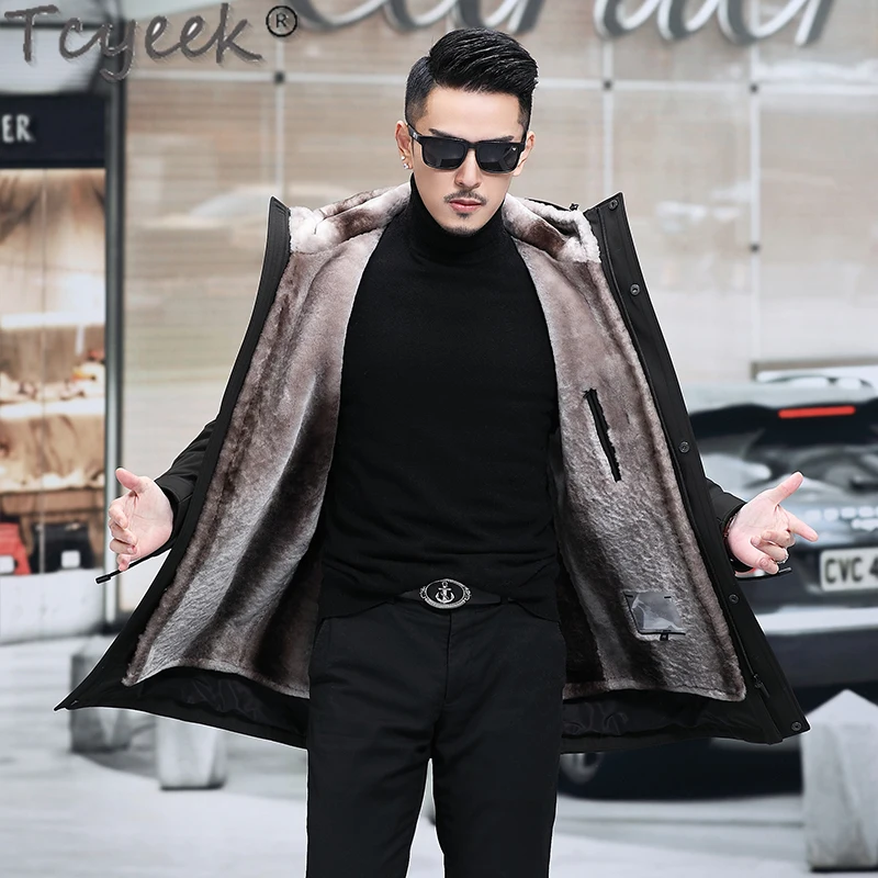 Мужская парка с натуральным мехом Tcyeek зимние куртки средней длины одежда пальто