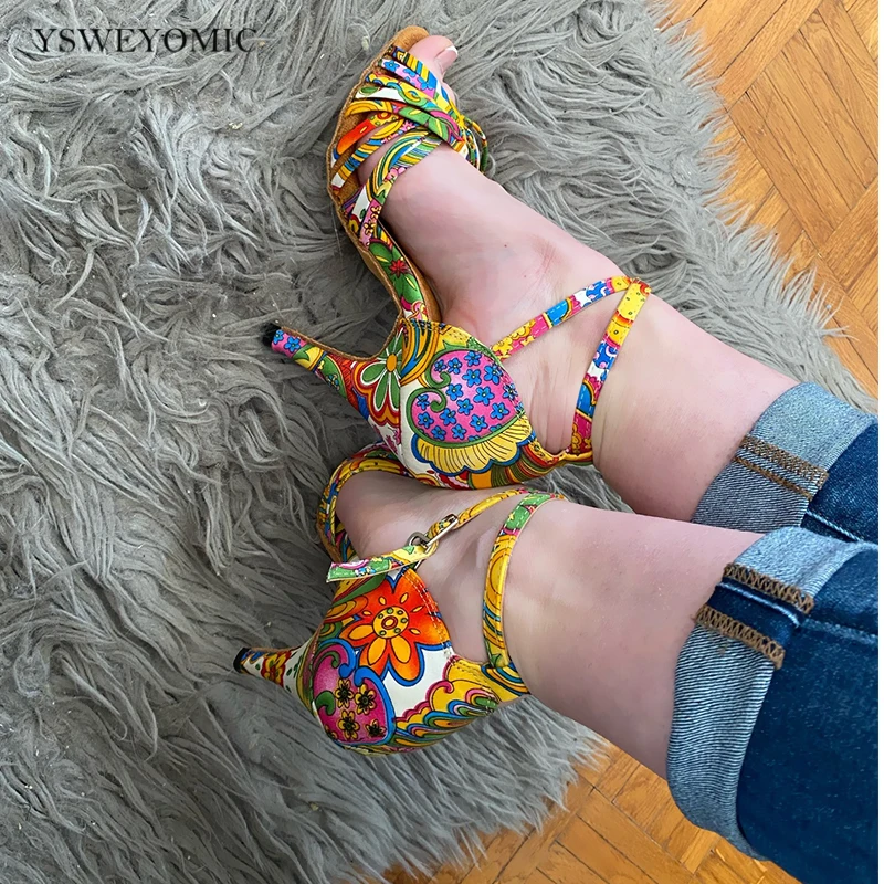 Women Latin Dance Shoes Latin Salsa Professional Tango Ballroom Party Dance Shoes 7cm Middle Dance Heels Customized Dance Shoes