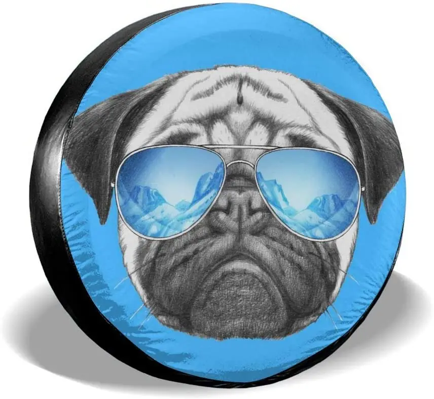 

Delerain Pug with Sunglasses Spare Tire Covers for Car RV Trailer SUV Truck and Many Vehicle, Wheel Covers Sun Protector Waterp