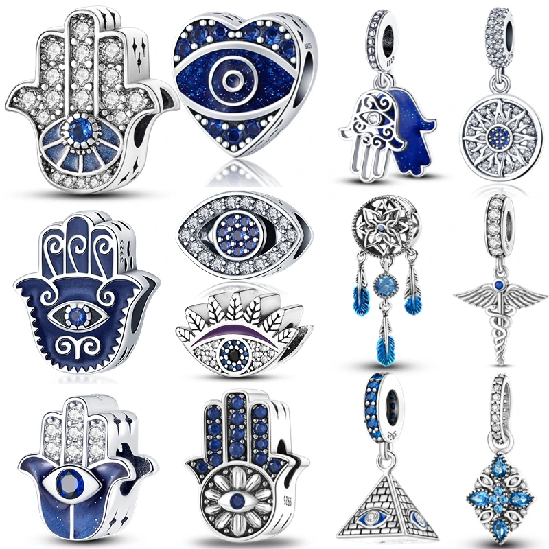Бусины с изображением злых глаз серебряного цвета Фатима рука Хамса