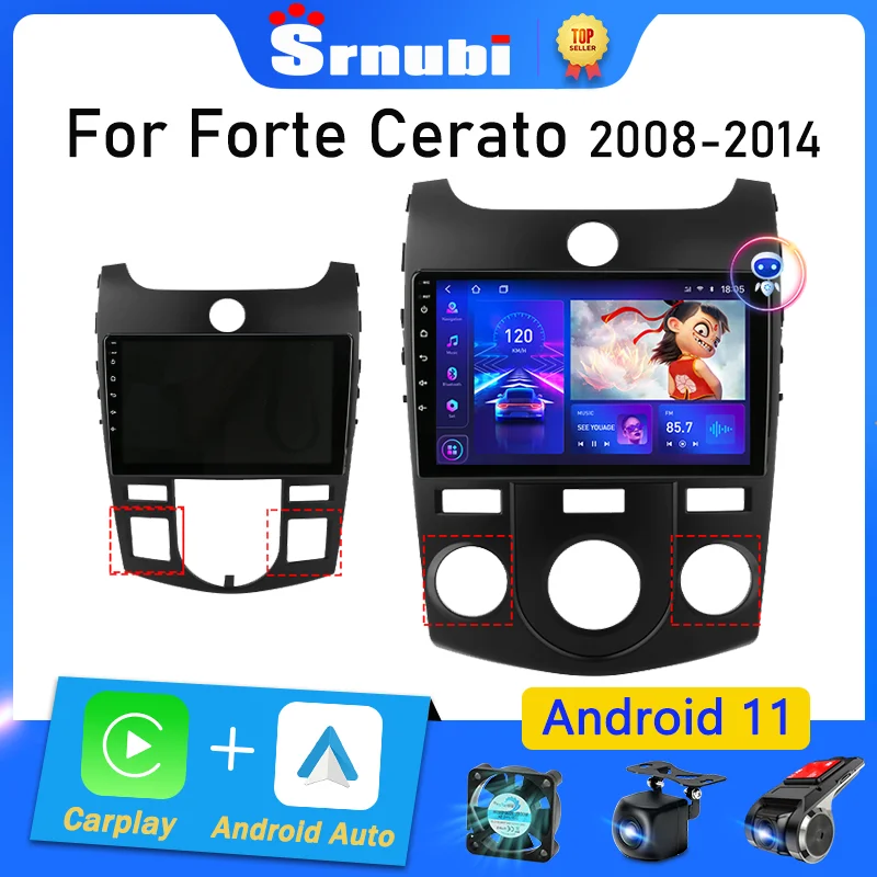 Srnubi 2 Din Android 11 Car Radio for KIA Forte Cerato 2 TD 2008 2009 - 2013 Multimedia Player Carplay Stereo GPS DVD Head unit
