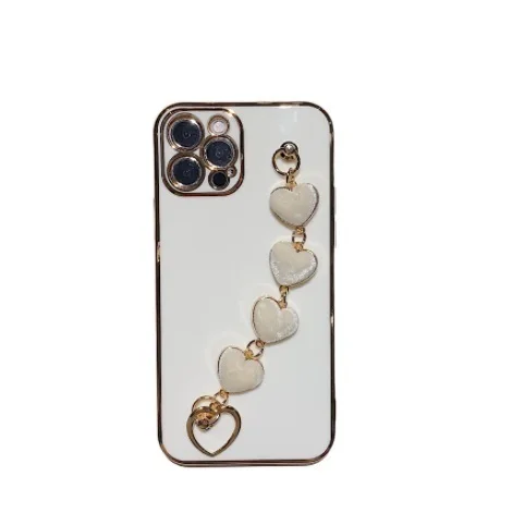 

2022 Love Heart Fabric Bracelet Hand Holder Cover for iPhone 12 11 Pro Max Luxury Plated Gold Electroplated Cases 8 Plus 7 XR