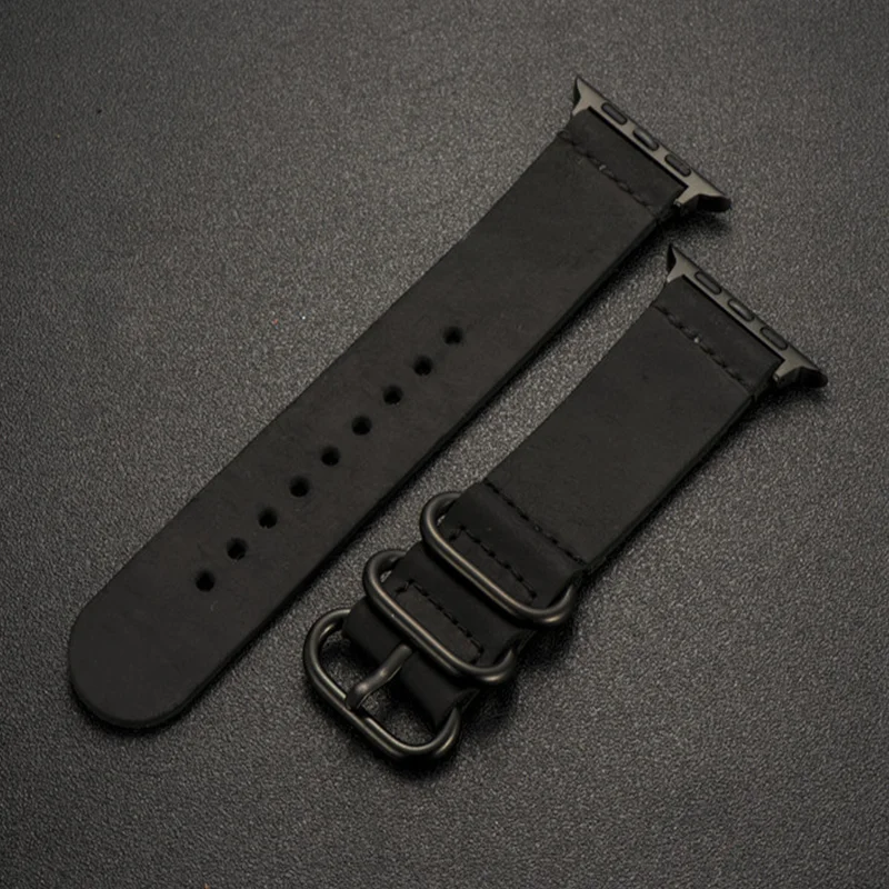 Фото Ремешок из натуральной кожи Crazy Horse для Apple Watch Series 11, 10, 9, 8, 7, 6, SE, 5, 4, Ultra 3, 49 мм, классический дизайн с железной пряжкой-кольцом. №5