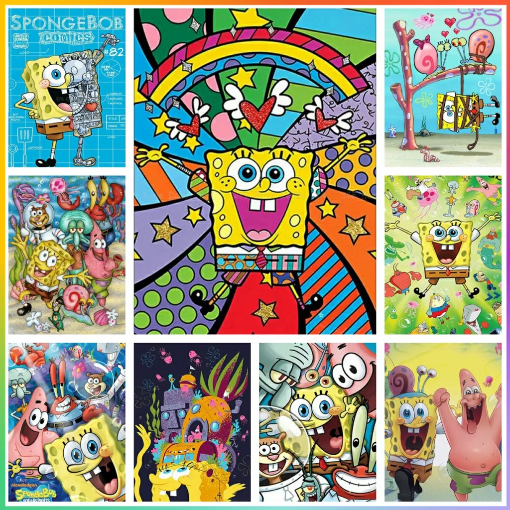 Губка Боб Квадратные Штаны 5d Алмазная Живопись Полный Круглый Набор Сверл Diy