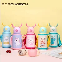 316 Stainless Steel Vacuum Cup Thermos Mugs For Boys Girls With Strap Cup Insulated Water Bottle Thermal Kids Tumbler with Straw