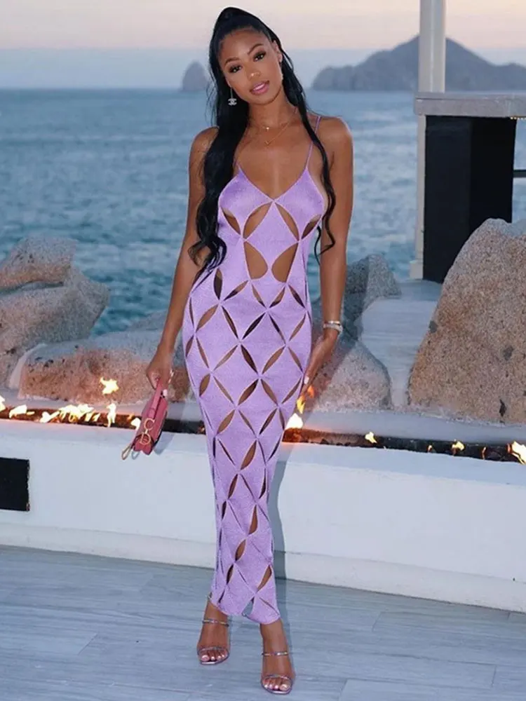 

Женское вечернее платье макси на бретелях с открытой спиной, летние женские пляжные платья с вырезами, облегающая женская одежда, Клубная о...