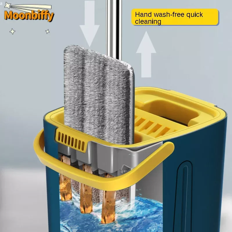 

NEW Flat Squeeze Mop with Bucket 360 Rotating Hand Free Washing Floor Cleaning Mop Microfiber Pads Wet Dry Usage Home Tools