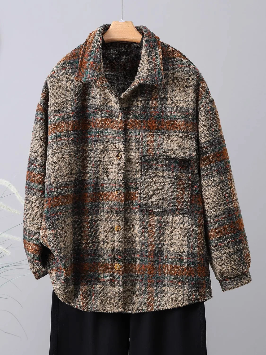 Женская клетчатая рубашка в стиле ретро осенне-зимняя плотная Шерстяная женская